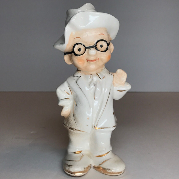 Pudgy Old Man Suit Hat Glasses Vintage Porcelain Figurine Gold H412 5/1 - RARE - Picture 1 of 12